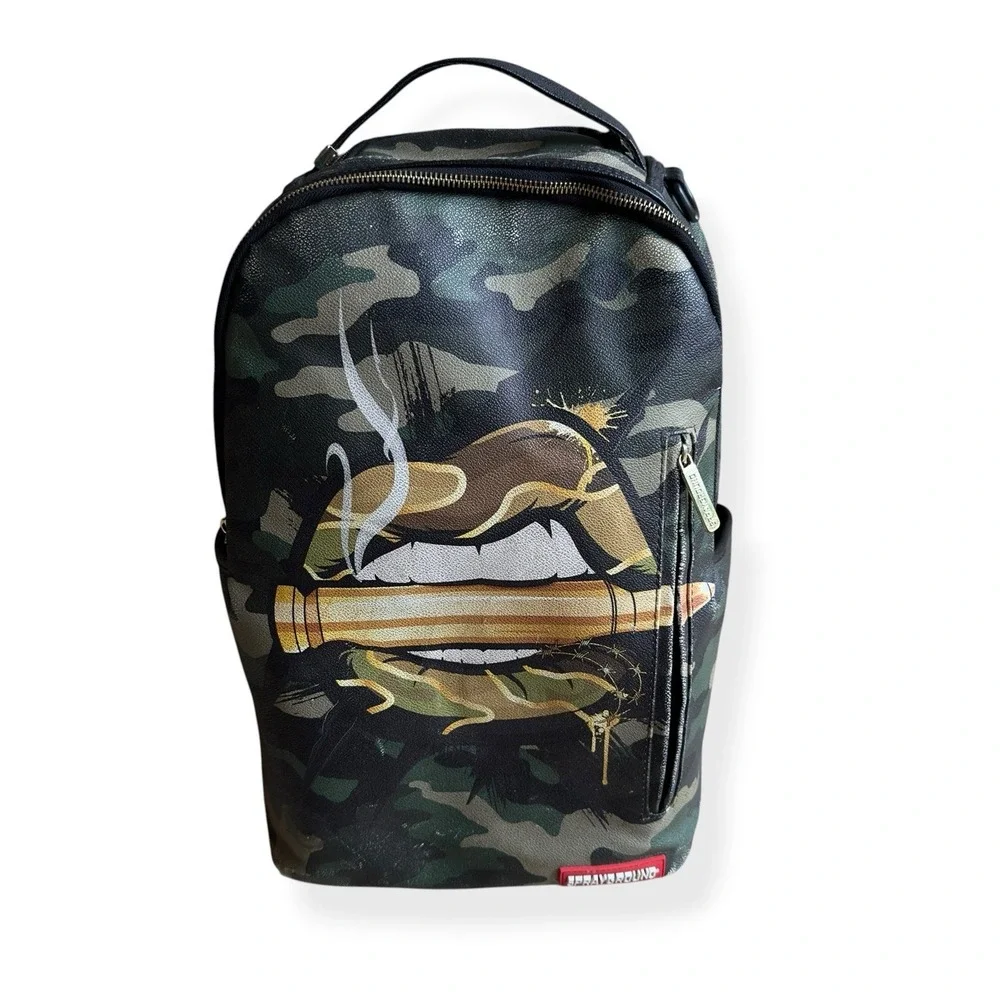 Sprayground Army Lips Bullet Backpack Camouflage Laptop Compartment 18x12 Street